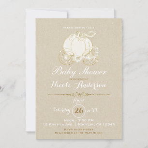 Invitación Carruaje de Cenicienta dorado Kraft Moderno Baby S