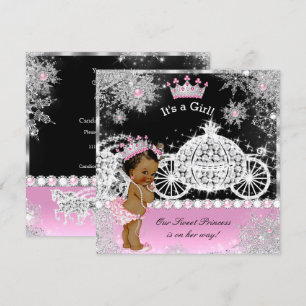 Invitación Carruaje de Fiesta de Bebé Princesa Étnica Rosa Ne