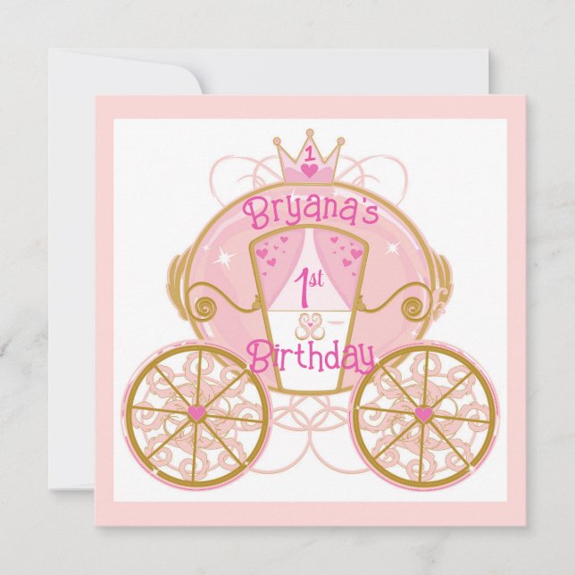 Invitación Carruaje de la Princesa Real Cumpleaños Rosa 1º Fi (Anverso)