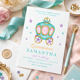 Invitación Carruaje de Princesa Pastel Cumpleaños para Niñas