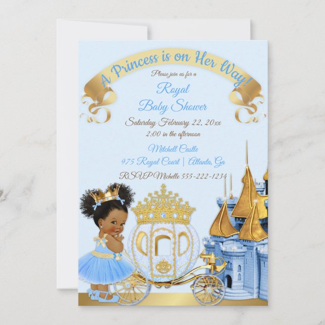 Invitación Carruaje del Castillo de la Princesa Real Azul Dor (Anverso)
