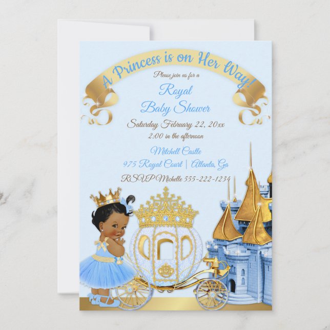 Invitación Carruaje del Castillo de la Princesa Real Azul Dor (Anverso)