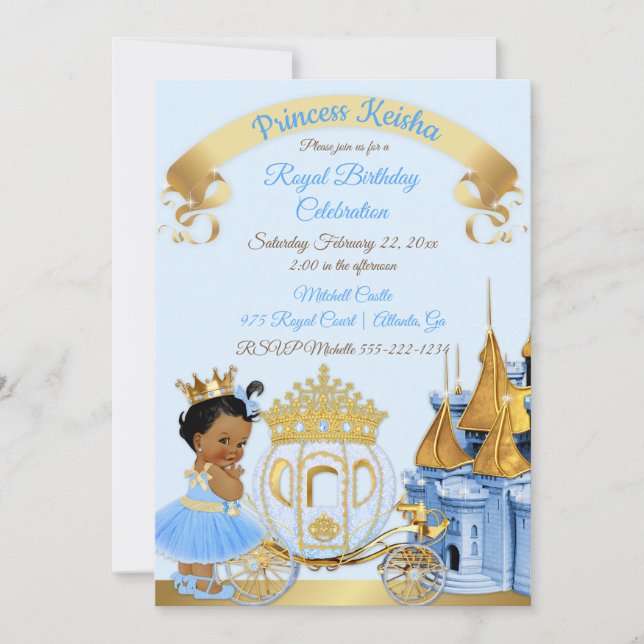 Invitación Carruaje del Castillo de la Princesa Real Azul Dor (Anverso)