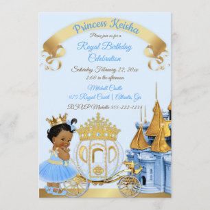 Invitación Carruaje del Castillo de la Princesa Real Azul Dor