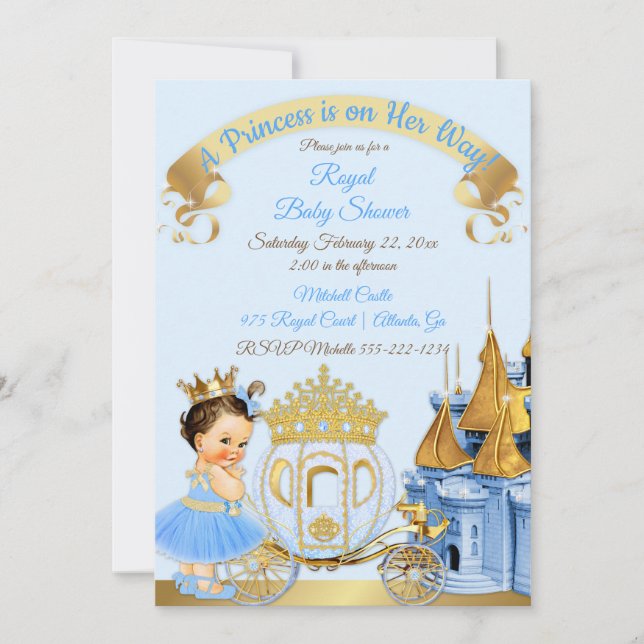 Invitación Carruaje del Castillo de la Princesa Real Azul Dor (Anverso)