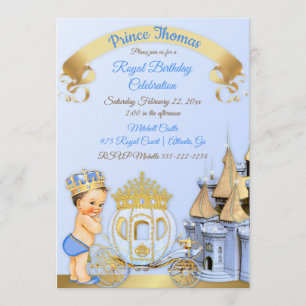 Invitación Carruaje del Castillo del Príncipe Real Azul Dorad