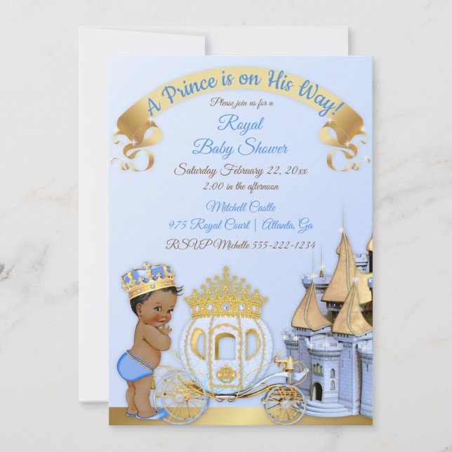Invitación Carruaje del Castillo del Príncipe Real Azul Dorad (Anverso)