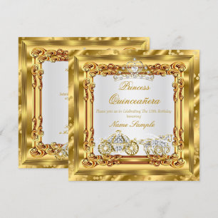 Invitación Carruaje Mágico de Quinceañera de Oro con Diamante