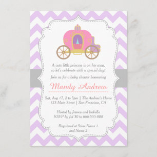 Invitación Carruaje Princesa Chevron Morado, Shower para Bebé