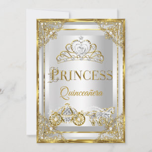 Invitación Carruaje Quinceañera Princesa Perla Oro Blanco
