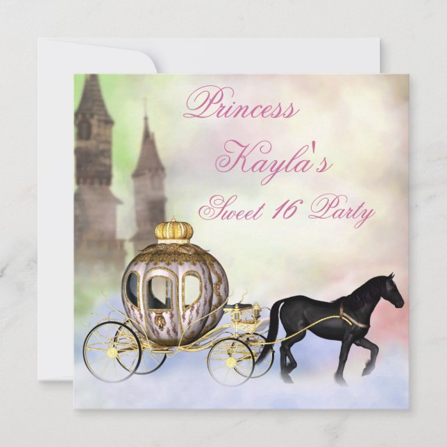 Invitación Carruaje Real Castillo de Princesa Cumpleaños Dulc (Anverso)