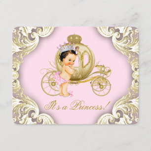 Invitación Carruaje Real Rosa y Dorado Baby Shower Princesa