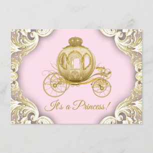 Invitación Carruaje Real Rosa y Dorado Baby Shower Princesa