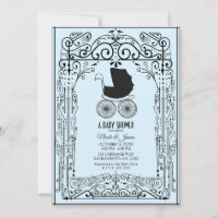 Carruaje Vintage Azul y Negro Deco Baby Shower  