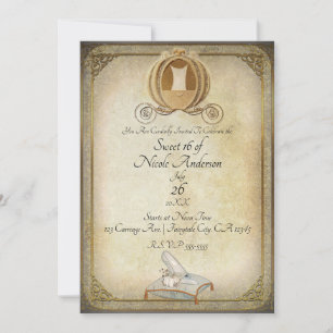 Invitación Carruaje y zapatilla de Cenicienta vintage Sweet 1