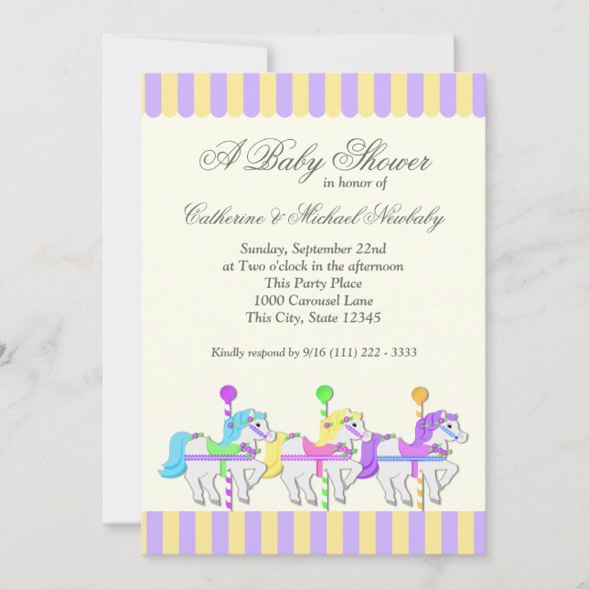 Invitación Carrusel Baby Shower Purple Gold (Anverso)