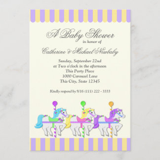 Invitación Carrusel Baby Shower Purple Gold
