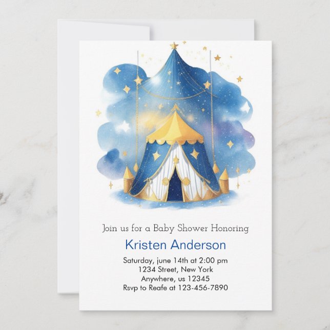 Invitación Carrusel Celestial Dreamy Circus Boy Baby Shower (Anverso)