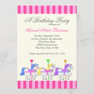 Invitación Carrusel cumpleaños Rosa