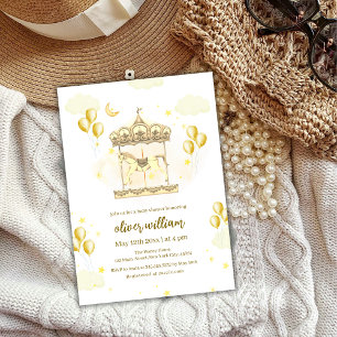 Invitación Carrusel de globo mágico Gold Elegant Baby Shower