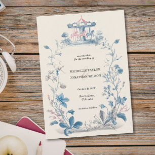 Invitación Carrusel de Jardín Victoriano Antiguo Ahorra la Fe