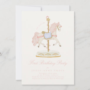 Invitación Carrusel de Niñas de Cuento de Hadas Rosa Cumpleañ