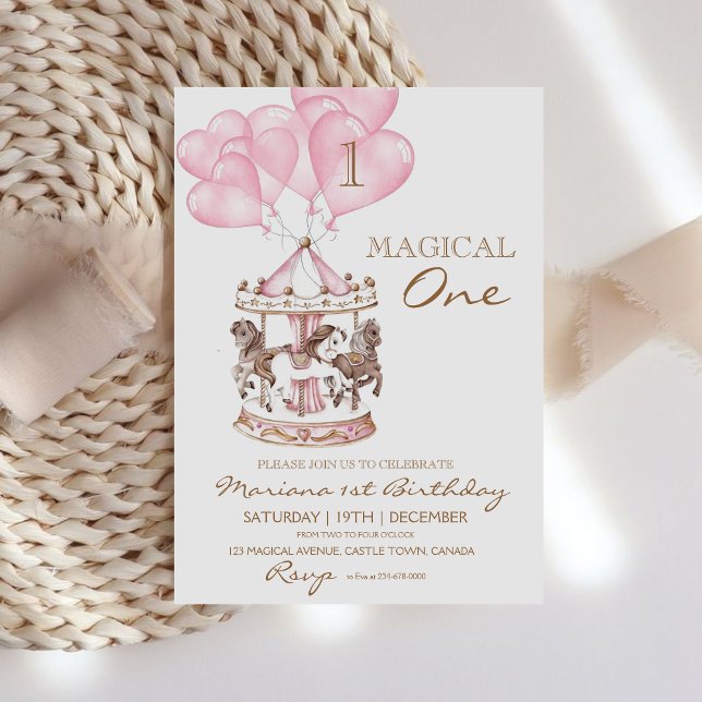 Invitación Carrusel de niño lindo, Unicornio, primer cumpleañ (Subido por el creador)