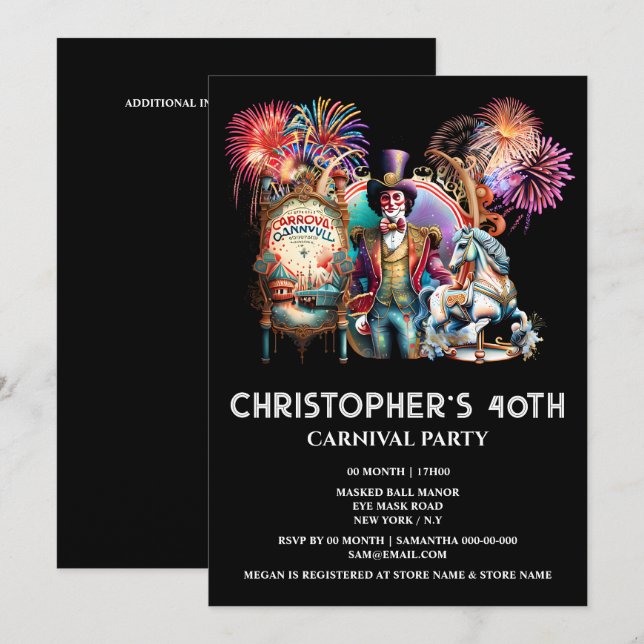 Invitación Carrusel de ringmaster del carnaval de circo de ad (Anverso / Reverso)