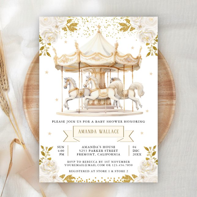 Invitación Carrusel floral Boho Cream Gold Baby Shower (Subido por el creador)