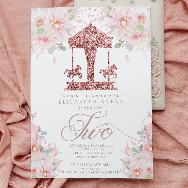 Invitación Carrusel Floral Purpurina Segundo Cumpleaños (Subido por el creador)