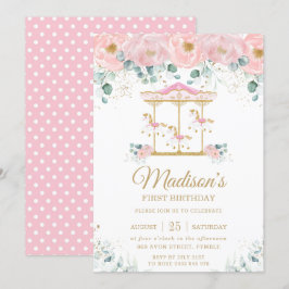 Invitación Carrusel floral rosa caprichoso Fiesta de cumpleañ