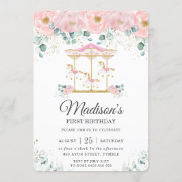 Invitación Carrusel floral rosa caprichoso Fiesta de cumpleañ