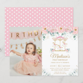 Invitación Carrusel floral rosa caprichoso Primera foto de cu