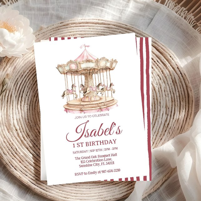 Invitación Carrusel Rosa Acuarela para Cumpleaños de niña (Subido por el creador)