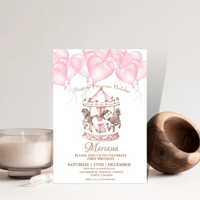 Invitación Carrusel rosa lindo Unicornio Primer Fiesta de cum (Subido por el creador)