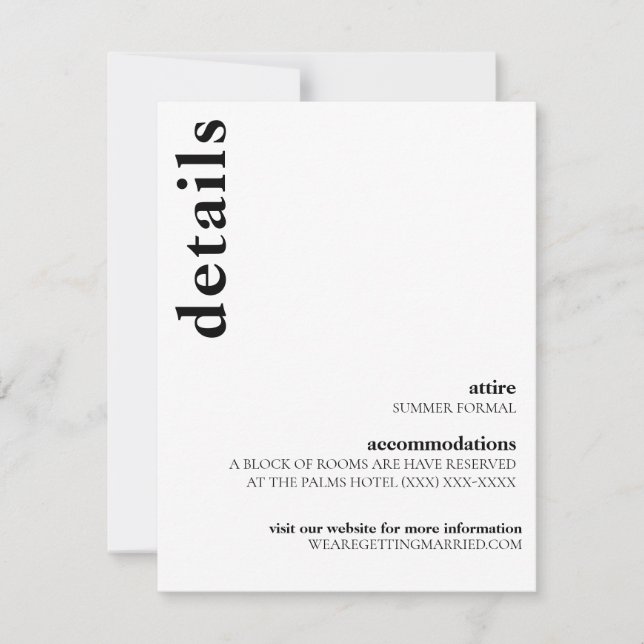 Invitación Carson Modern Boda Details Card (Anverso)