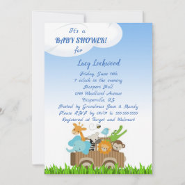 Invitación Cart of Jungle Babies Baby Boy Shower Invitation