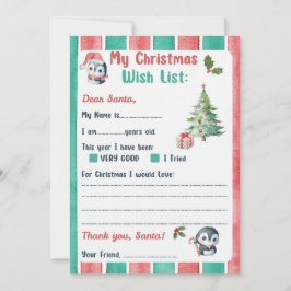 Invitación Carta a los navidades sobre el tema de Santa Pingü
