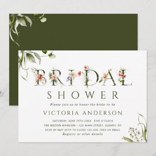 Invitación Carta Botánica De Floral Verde Oliva Ducha De Novi