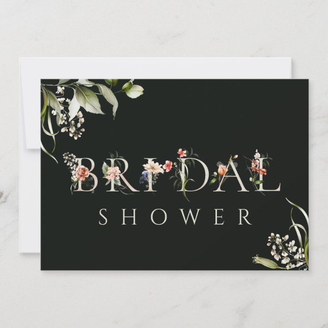 Invitación Carta Botánica Floral Verde Oscura Ducha Bridal (Anverso)