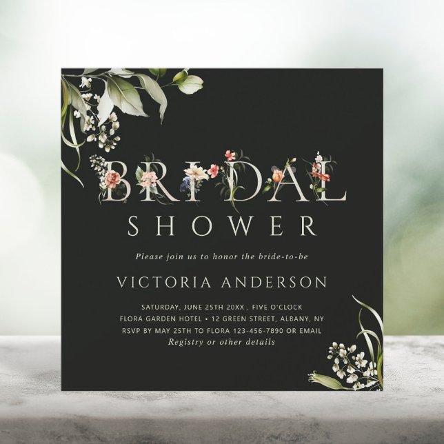 Invitación Carta Botánica Floral Verde Oscura Ducha Bridal (Subido por el creador)
