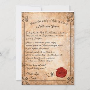 Invitación Carta de adopción de duende de Santa 