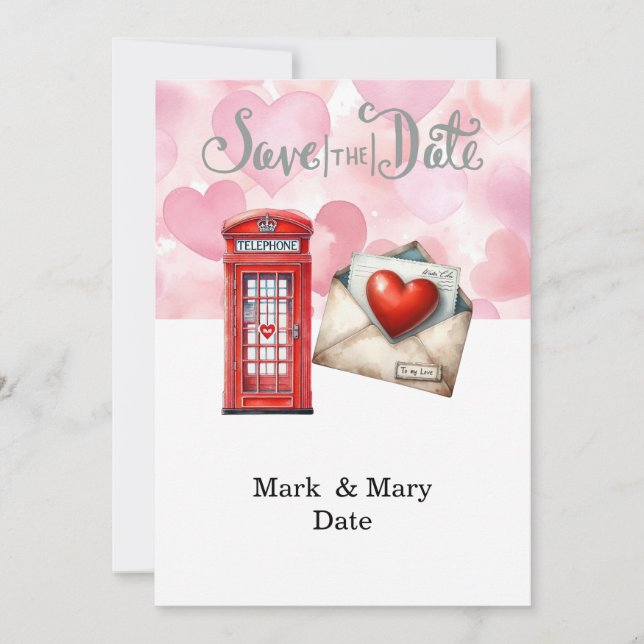 Invitación Carta de amor con tema de Londres para enamorado (Anverso)