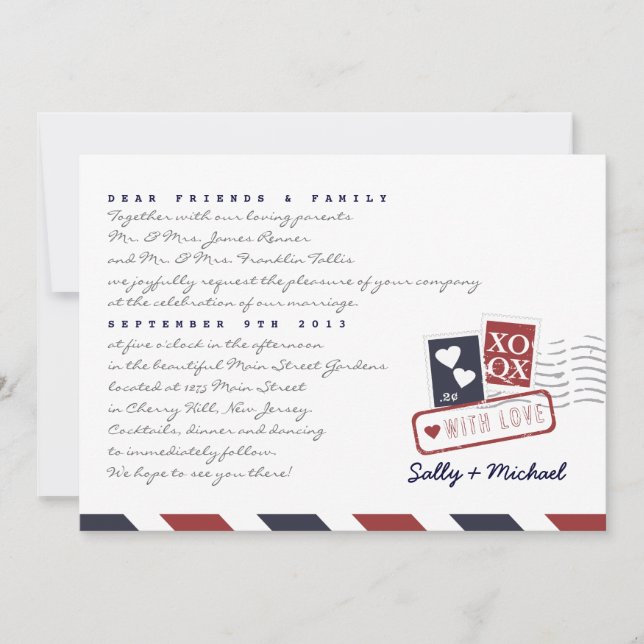 Invitación Carta de amor de Airmail Nota personalizada Invita (Anverso)