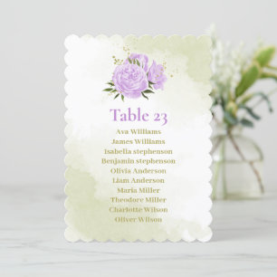 Invitación carta de asiento con flores moradas de bonito