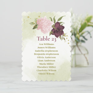 Invitación carta de asiento con taquilla rosa y floral