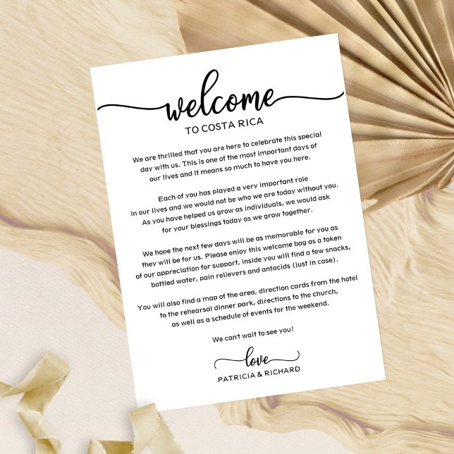 Invitación Carta de bienvenida al fin de semana de la boda (Subido por el creador)