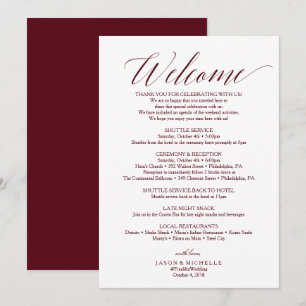 Invitación Carta de bienvenida al itinerario de la boda en le