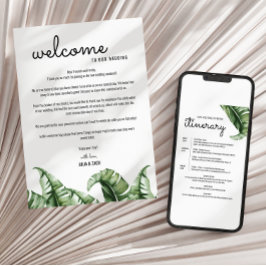 Invitación Carta de bienvenida Boda tropical moderna e itiner