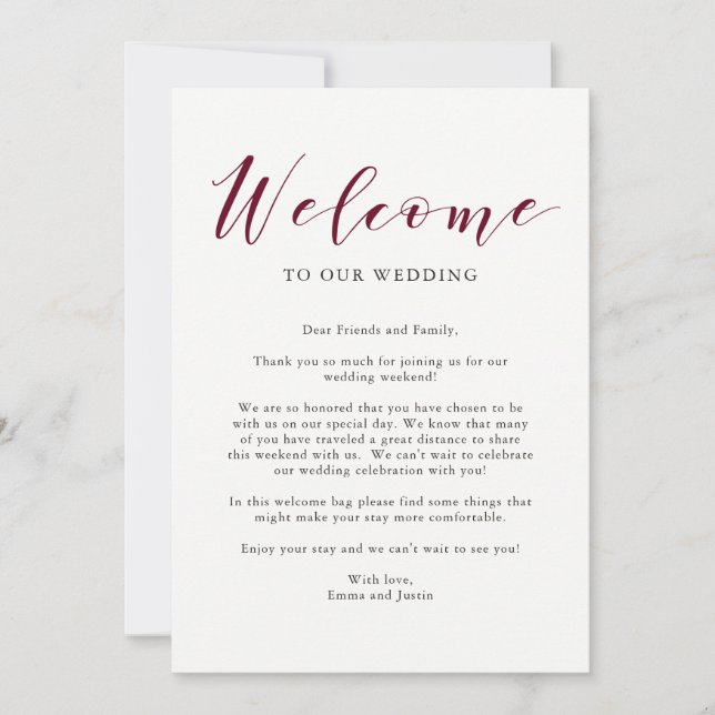 Invitación Carta de bienvenida de boda con tipografía elegant (Anverso)